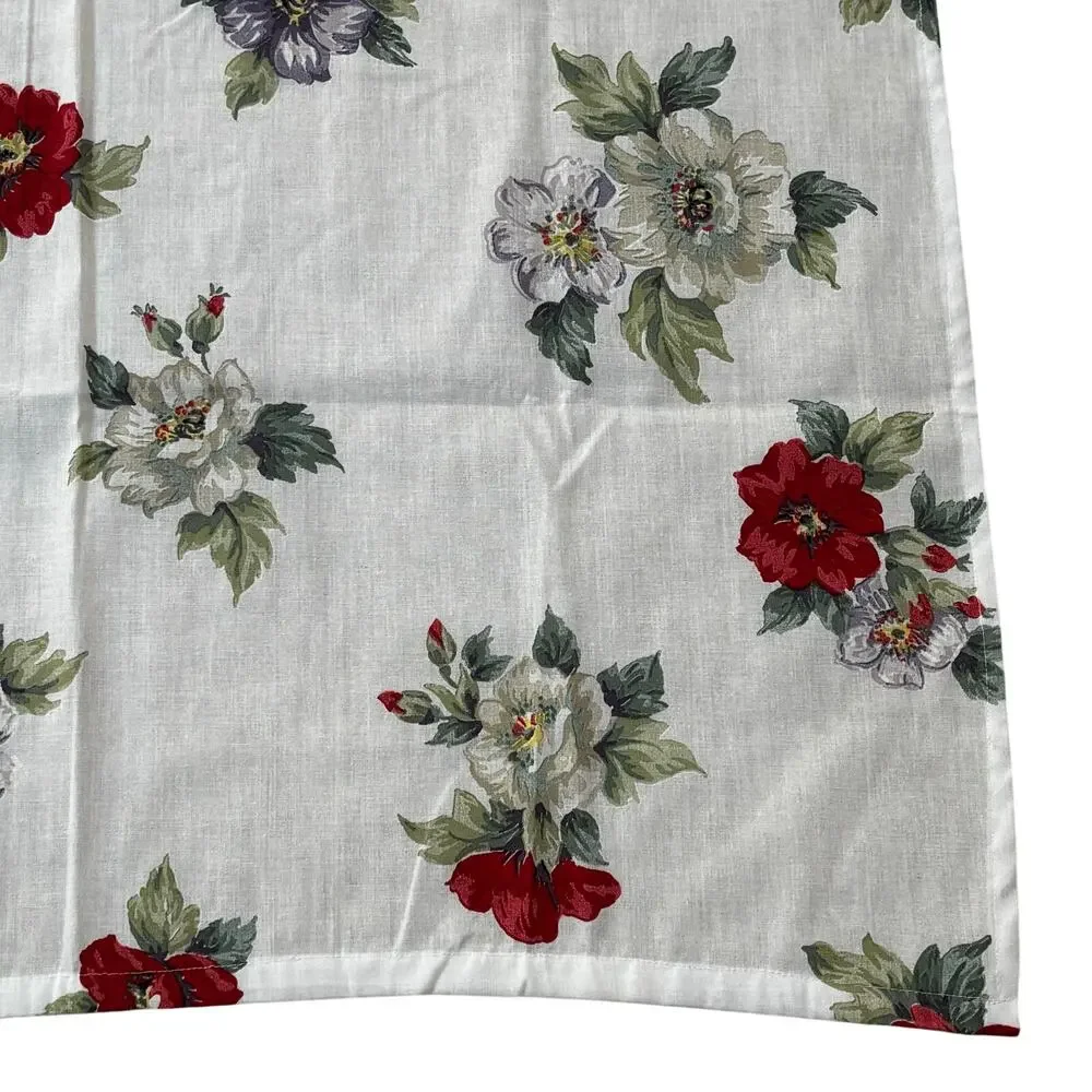 Printed cotton tablecloth floral lightweight white & colorful blossoms flowers